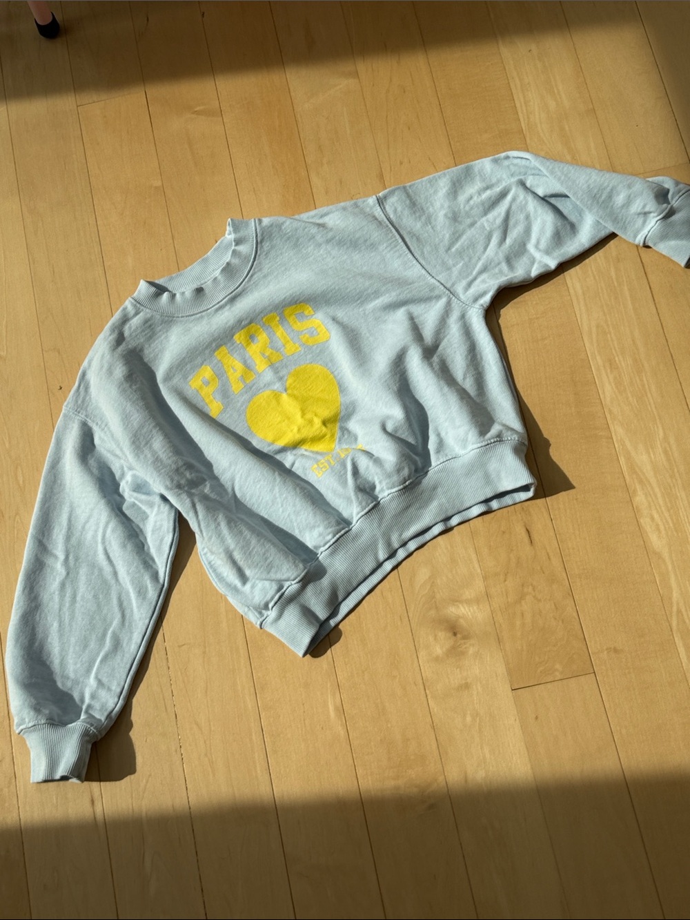Zara Light Blue Crewneck Sweatshirt with Yellow Paris Heart